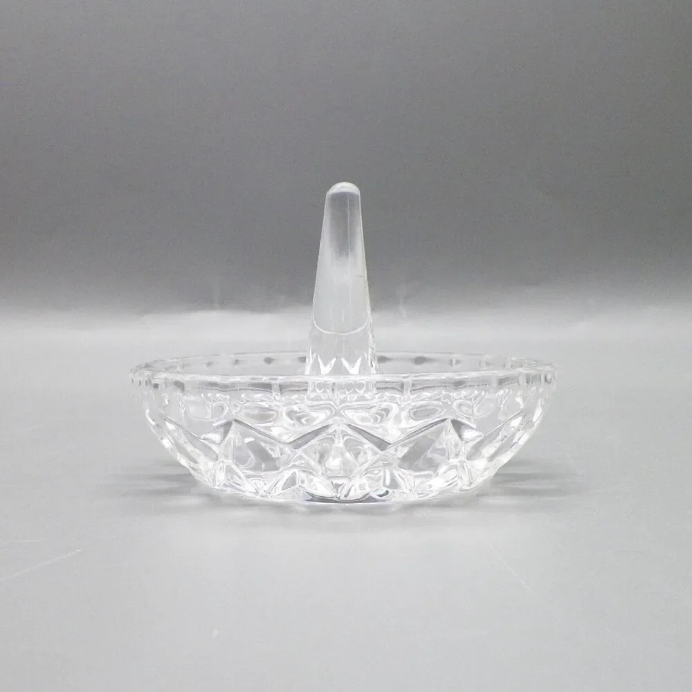Clear Cut Glass Ring Holder Jewelry Dish